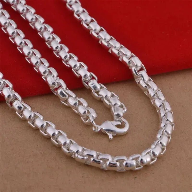 925 Silver Beautiful round Box Chain Necklace Bracelet for Woman Men Fashion Wedding Party Bridal Jewelry Set - WORLD TIME VISITS