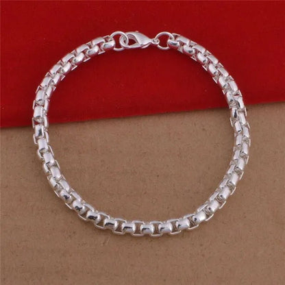 925 Silver Beautiful round Box Chain Necklace Bracelet for Woman Men Fashion Wedding Party Bridal Jewelry Set