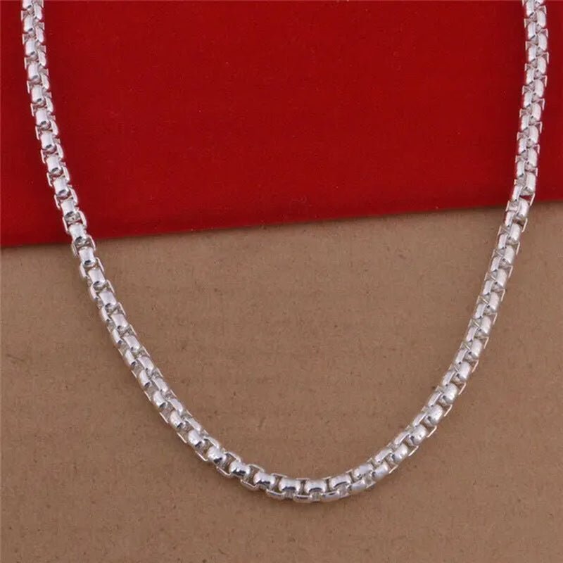 925 Silver Beautiful round Box Chain Necklace Bracelet for Woman Men Fashion Wedding Party Bridal Jewelry Set - WORLD TIME VISITS