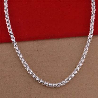 925 Silver Beautiful round Box Chain Necklace Bracelet for Woman Men Fashion Wedding Party Bridal Jewelry Set - WORLD TIME VISITS