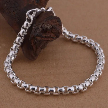 925 Silver Beautiful round Box Chain Necklace Bracelet for Woman Men Fashion Wedding Party Bridal Jewelry Set