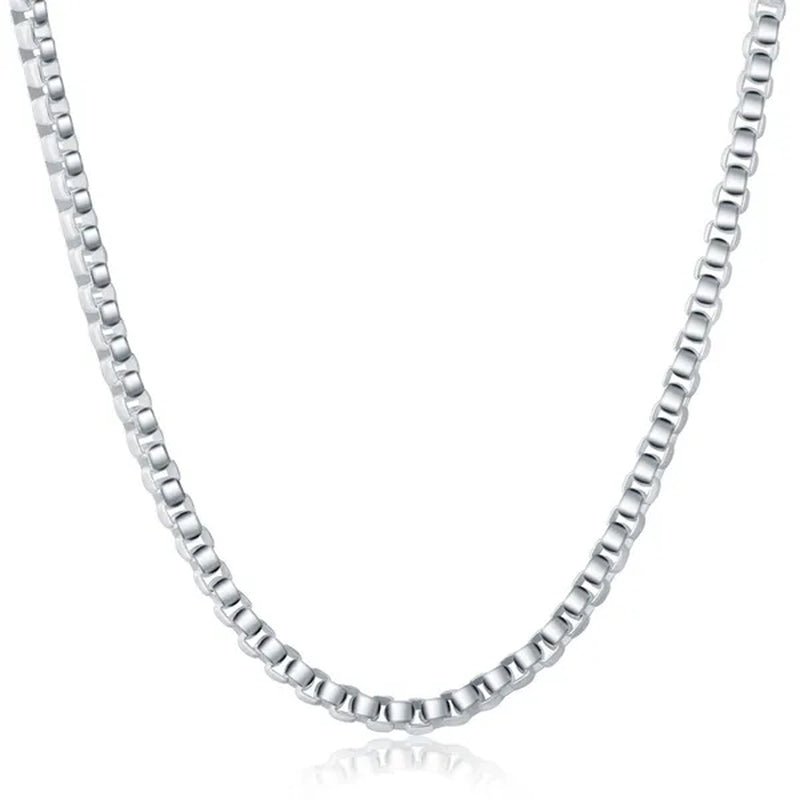 925 Silver Beautiful round Box Chain Necklace Bracelet for Woman Men Fashion Wedding Party Bridal Jewelry Set