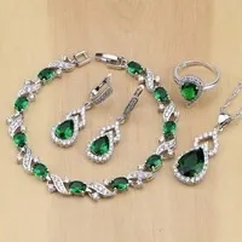 925 Silver Jewelry Sets Blue Sapphire White Topaz Open Rings Earrings Pendant Necklace Bracelet for Bridal Women