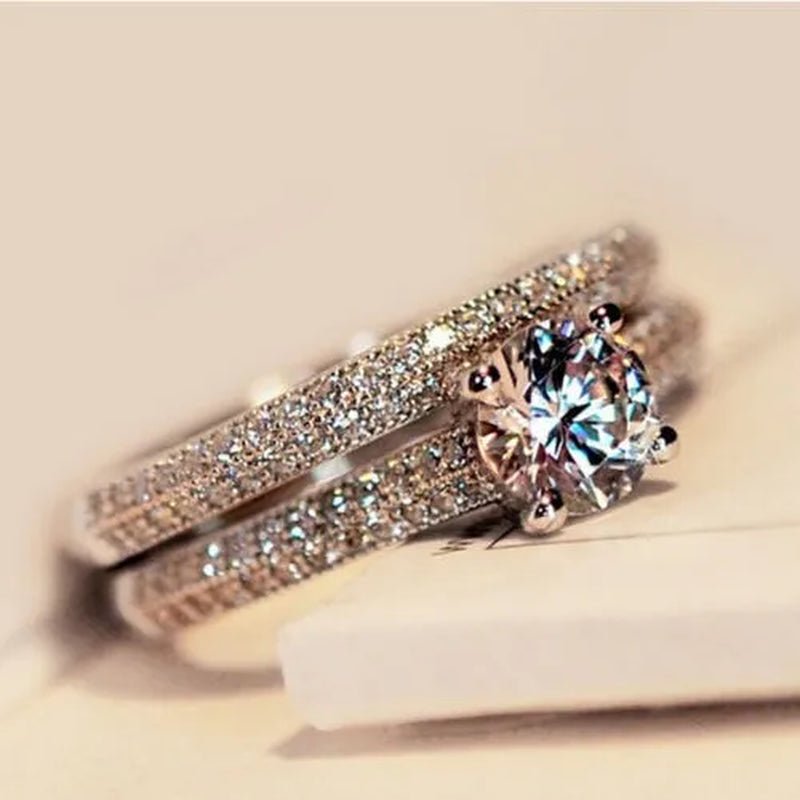 925 Silver Rose Gold Round Cut CZ Wedding Band Engagement Rings Set Women Size 4 5 6 7 8 9 10 11 12