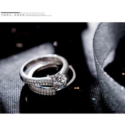 925 Silver Rose Gold Round Cut CZ Wedding Band Engagement Rings Set Women Size 4 5 6 7 8 9 10 11 12