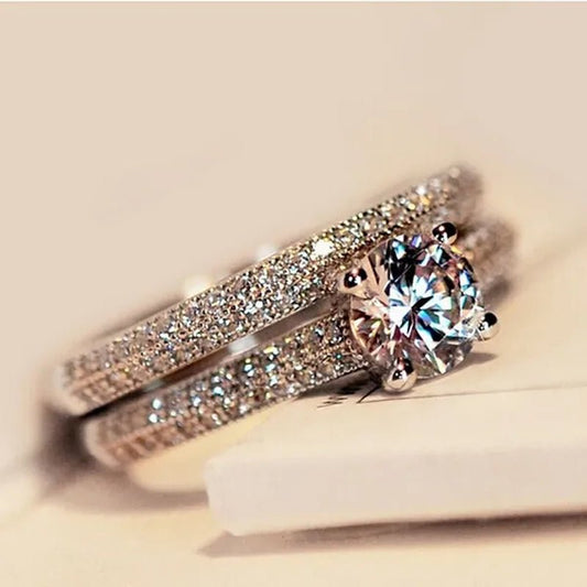 925 Silver Rose Gold Round Cut CZ Wedding Band Engagement Rings Set Women Size 4 5 6 7 8 9 10 11 12 - WORLD TIME VISITS