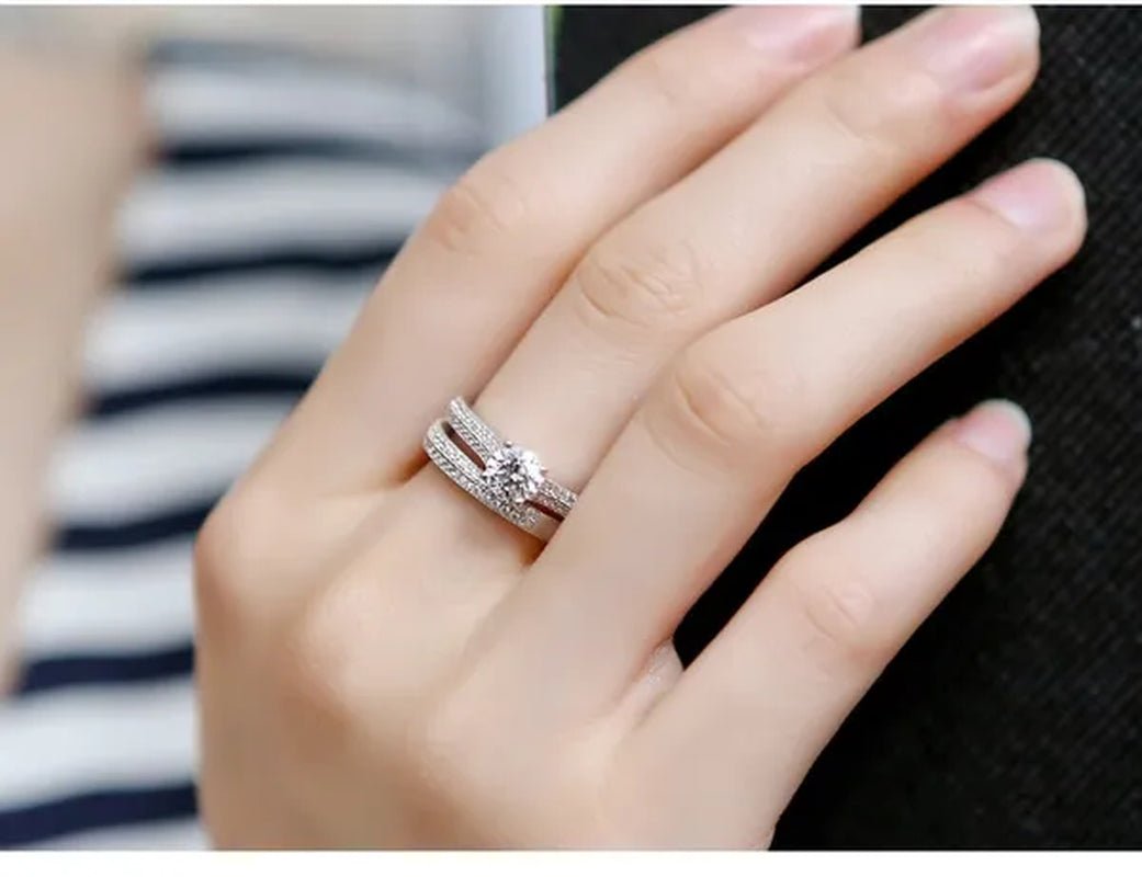 925 Silver Rose Gold Round Cut CZ Wedding Band Engagement Rings Set Women Size 4 5 6 7 8 9 10 11 12