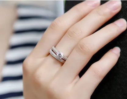 925 Silver Rose Gold Round Cut CZ Wedding Band Engagement Rings Set Women Size 4 5 6 7 8 9 10 11 12