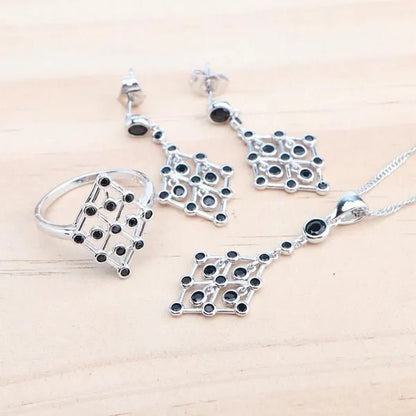 925 Silver Zircon Bridal Jewelry Set For Women Bracelet Earrings Pendant Necklace Rings