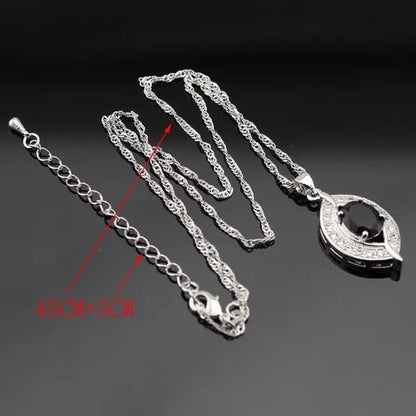 925 Sliver Jewelry Sets Black Zircon White Topaz Necklace Pendant Hoop Earring Ring Bracelet For Women  Dating Gift
