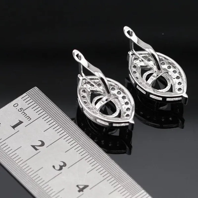 925 Sliver Jewelry Sets Black Zircon White Topaz Necklace Pendant Hoop Earring Ring Bracelet For Women  Dating Gift