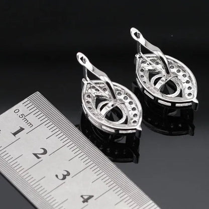 925 Sliver Jewelry Sets Black Zircon White Topaz Necklace Pendant Hoop Earring Ring Bracelet For Women  Dating Gift