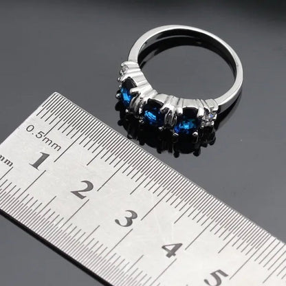925 Sliver Jewelry Sets Blue Zircon White Topaz Necklace Pendant Drop Earrings Ring Bracelet For Women  Dating Gift
