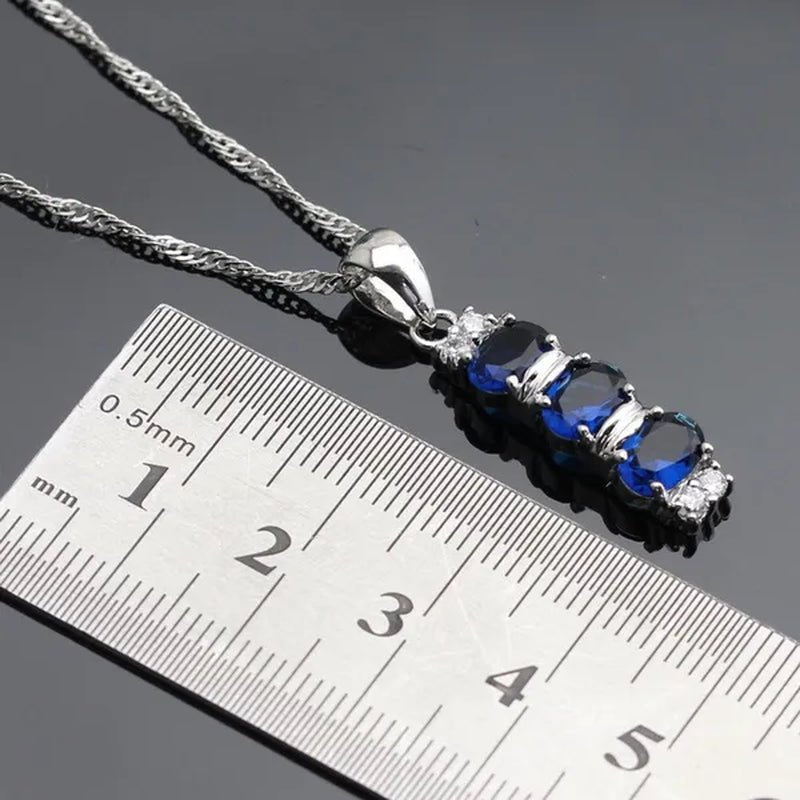 925 Sliver Jewelry Sets Blue Zircon White Topaz Necklace Pendant Drop Earrings Ring Bracelet For Women Dating Gift - WORLD TIME VISITS