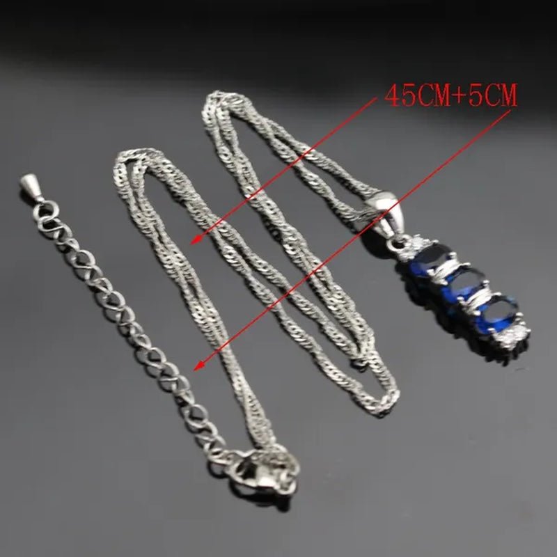925 Sliver Jewelry Sets Blue Zircon White Topaz Necklace Pendant Drop Earrings Ring Bracelet For Women  Dating Gift