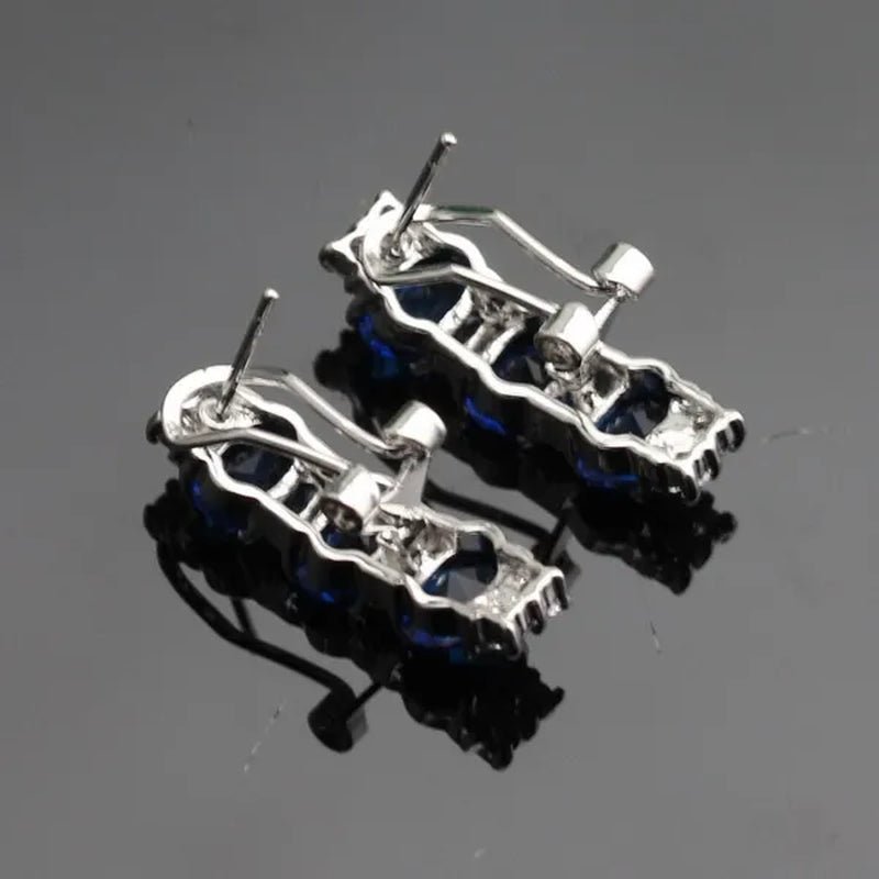 925 Sliver Jewelry Sets Blue Zircon White Topaz Necklace Pendant Drop Earrings Ring Bracelet For Women  Dating Gift