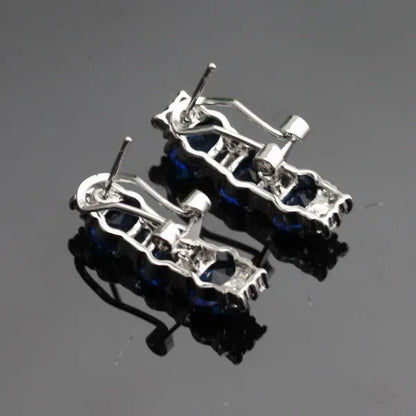 925 Sliver Jewelry Sets Blue Zircon White Topaz Necklace Pendant Drop Earrings Ring Bracelet For Women  Dating Gift