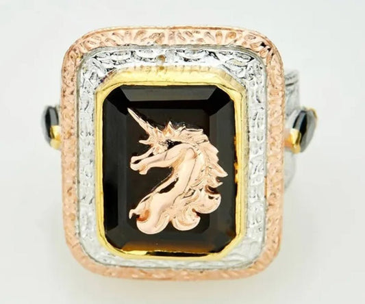925 Standard Silver New Arrival Fashion Women Men Black Stone Big Rings Rose Gold Unicorn Ring Golden - Color Titanium Ring Size 7 - 14 - WORLD TIME VISITS