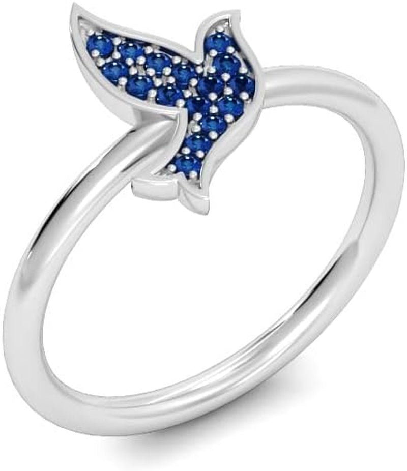 .925 Sterling Silver 1/10 Cttw Gemstone Pavé Set Dove Flying for Peace Statement Ring - Choice of Gemstone
