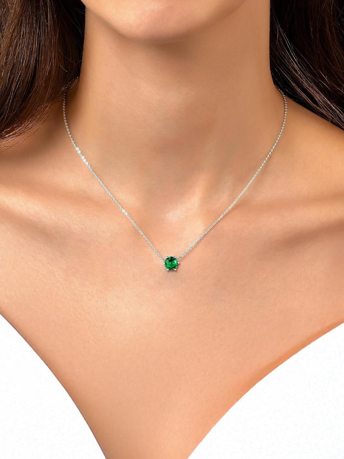 925 Sterling Silver 12 Months Sparkling round Cut Created Birthstone Pendant Necklace, 16 Inch Rolo Chain (With Gift Box) - WORLD TIME VISITS