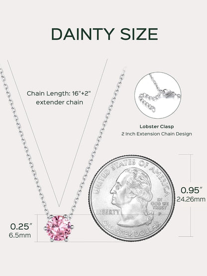 925 Sterling Silver 12 Months Sparkling round Cut Created Birthstone Pendant Necklace, 16 Inch Rolo Chain (With Gift Box)