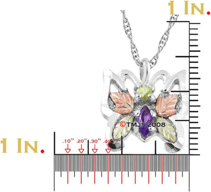 925 Sterling Silver, 12K Green and Rose Gold Peridot and Amethyst Butterfly Necklace for Women 18 Inches - WORLD TIME VISITS