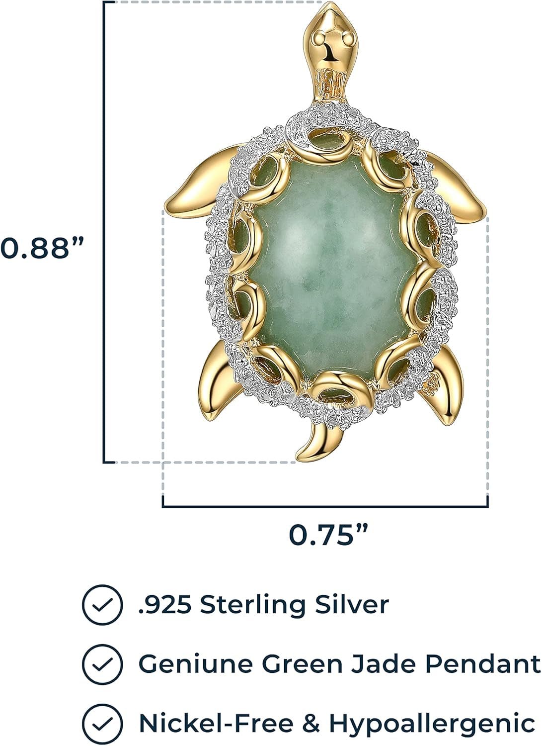 .925 Sterling Silver 18K Gold Plated Genuine Jade Necklaces for Women - Elephant and White Sapphire or Turtle with 1/10 Cttw Diamond Pendant, Gold Necklace for Women Jewelry 18 Inch