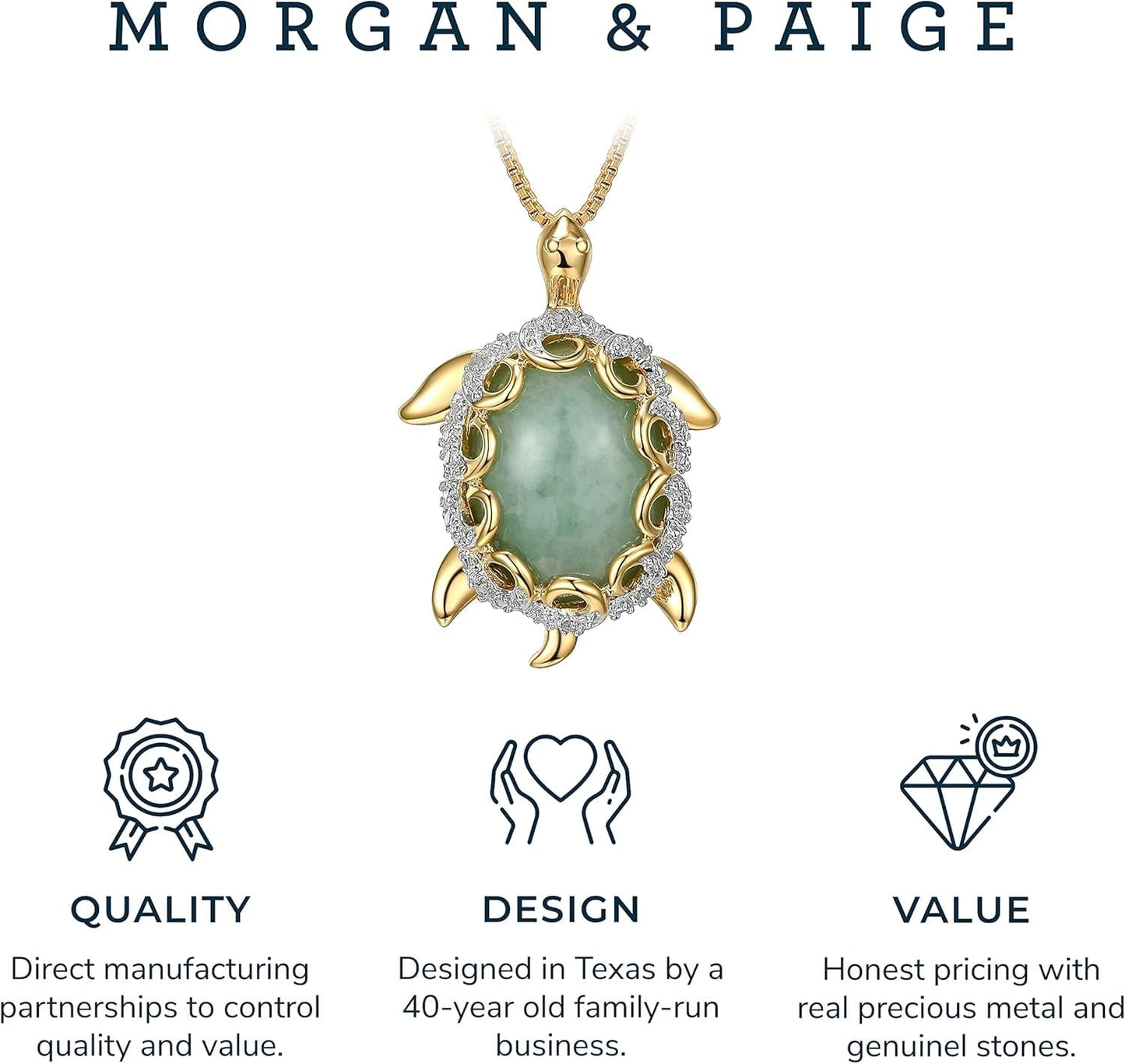 .925 Sterling Silver 18K Gold Plated Genuine Jade Necklaces for Women - Elephant and White Sapphire or Turtle with 1/10 Cttw Diamond Pendant, Gold Necklace for Women Jewelry 18 Inch