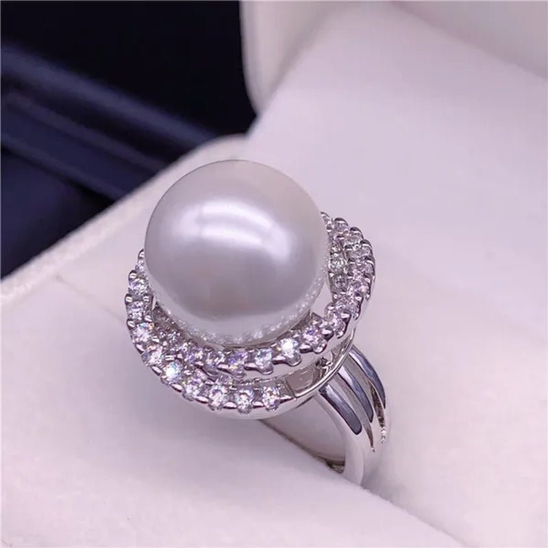 925 sterling silver 18K gold with diamonds natural south sea gold pearl pearl powder ring pearl ring finger ring for mother - WORLD TIME VISITS