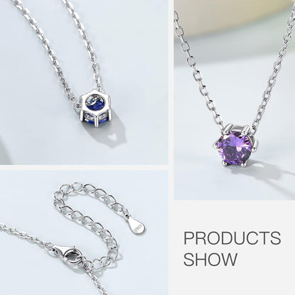925 Sterling Silver 6 Prong Birthstone Necklace/Stud Earrings, Dainty Small Crystal Jewelry for Women (With Gift Box)
