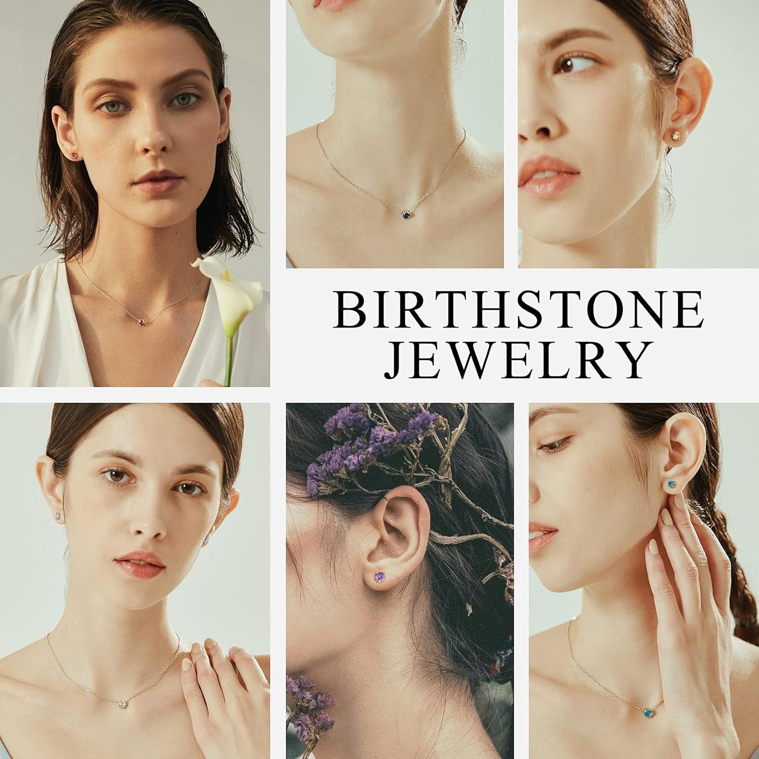 925 Sterling Silver 6 Prong Birthstone Necklace/Stud Earrings, Dainty Small Crystal Jewelry for Women (With Gift Box) - WORLD TIME VISITS