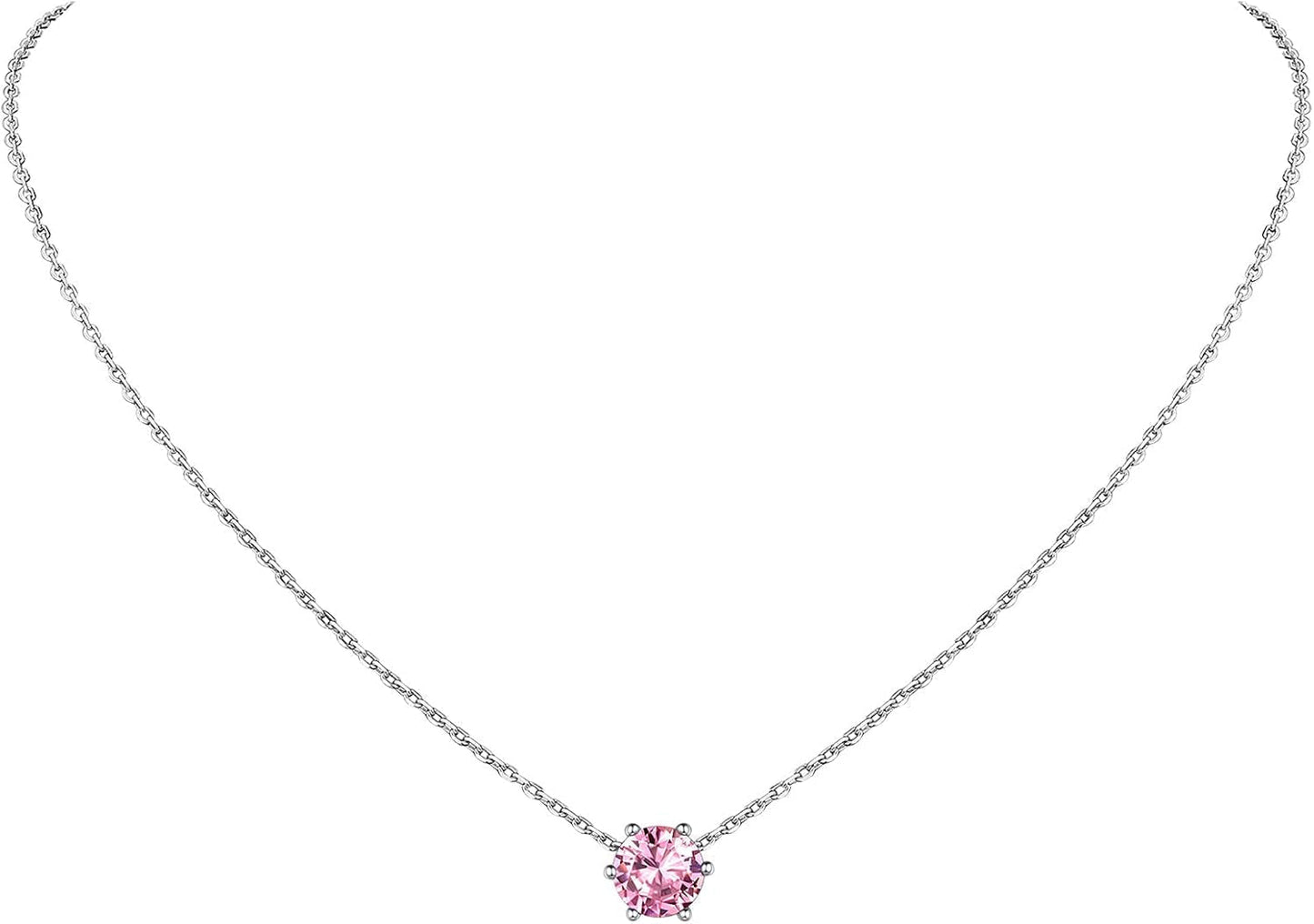 925 Sterling Silver 6 Prong Birthstone Necklace/Stud Earrings, Dainty Small Crystal Jewelry for Women (With Gift Box) - WORLD TIME VISITS