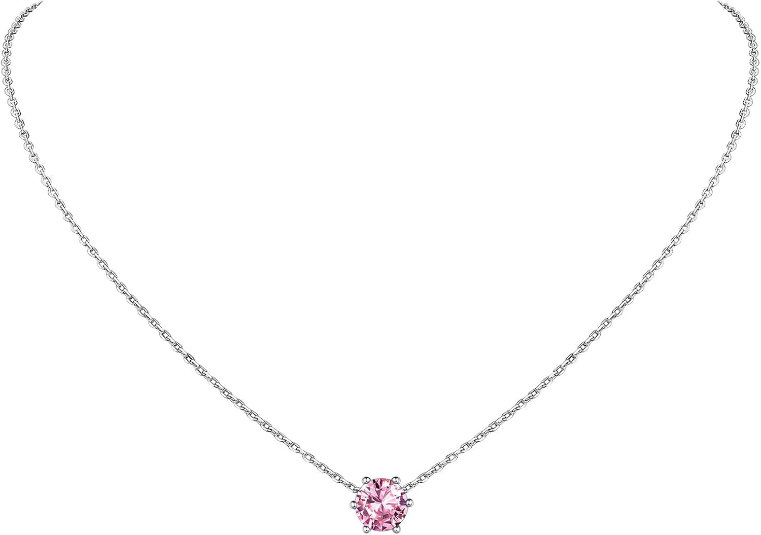925 Sterling Silver 6 Prong Birthstone Necklace/Stud Earrings, Dainty Small Crystal Jewelry for Women (With Gift Box) - WORLD TIME VISITS