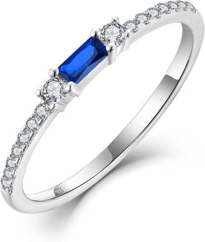 925 Sterling Silver Baguette Created Diamond Rings for Women Thin Stackable Birthstone Promise Rings Half Eternity Halo Cubic Zirconia Wedding Band Rings for Her Size 5 - 10 - WORLD TIME VISITS