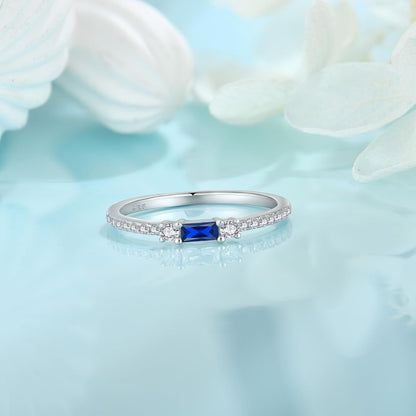 925 Sterling Silver Baguette Created Diamond Rings for Women Thin Stackable Birthstone Promise Rings Half Eternity Halo Cubic Zirconia Wedding Band Rings for Her Size 5-10