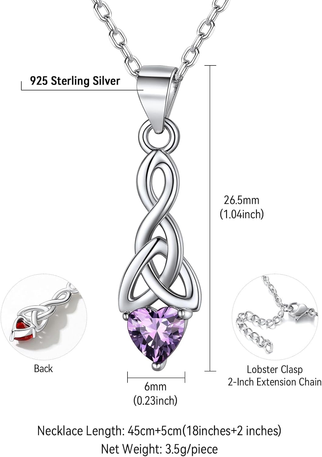 925 Sterling Silver Birthstone Necklace for Women, Round/Celtic Knot Gemstone Pendant Necklaces Dainty Crystal Jewelry Birthday Gifts for Mom Wife Her with Gift Box