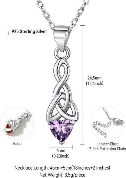 925 Sterling Silver Birthstone Necklace for Women, Round/Celtic Knot Gemstone Pendant Necklaces Dainty Crystal Jewelry Birthday Gifts for Mom Wife Her with Gift Box