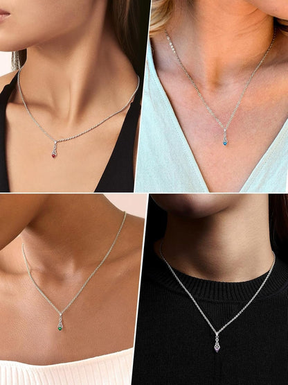 925 Sterling Silver Birthstone Necklace for Women, Round/Celtic Knot Gemstone Pendant Necklaces Dainty Crystal Jewelry Birthday Gifts for Mom Wife Her with Gift Box