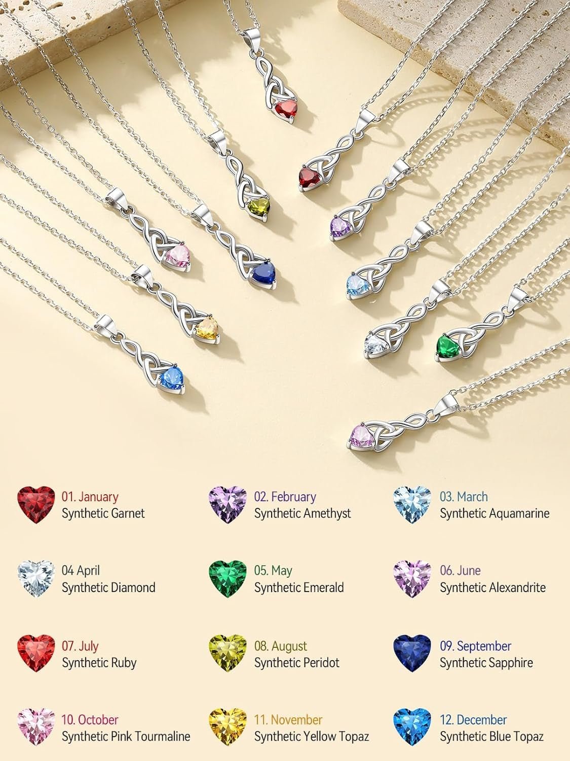 925 Sterling Silver Birthstone Necklace for Women, Round/Celtic Knot Gemstone Pendant Necklaces Dainty Crystal Jewelry Birthday Gifts for Mom Wife Her with Gift Box