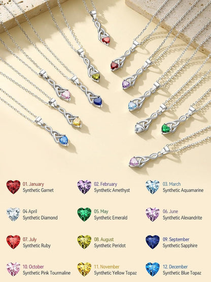 925 Sterling Silver Birthstone Necklace for Women, Round/Celtic Knot Gemstone Pendant Necklaces Dainty Crystal Jewelry Birthday Gifts for Mom Wife Her with Gift Box