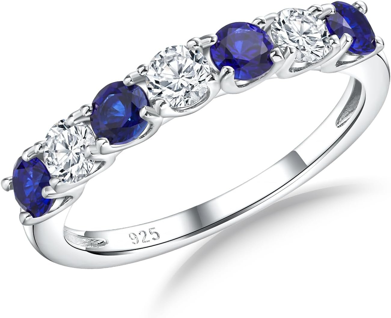 925 Sterling Silver Birthstone Rings for Women Created Gemstone Half Eternity Band 7 Stone Cubic Zirconia Wedding Band Birthstone Jewelry Size 6 - 10 - WORLD TIME VISITS