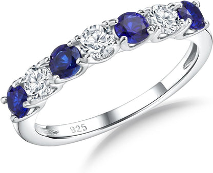 925 Sterling Silver Birthstone Rings for Women Created Gemstone Half Eternity Band 7 Stone Cubic Zirconia Wedding Band Birthstone Jewelry Size 6 - 10 - WORLD TIME VISITS