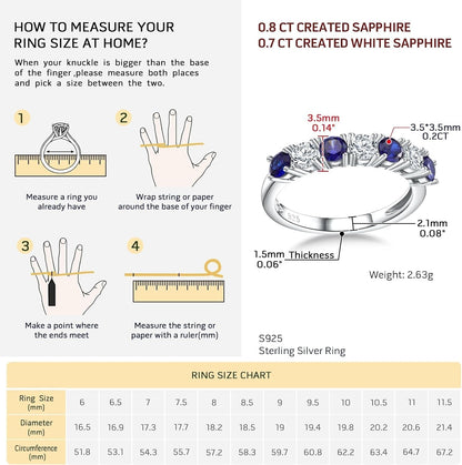 925 Sterling Silver Birthstone Rings for Women White Sapphire Created Gemstone Wedding Band Stackable Half Eternity 7 Stone Anniversary Ring Wife Mom Grandma Birthday Jewelry Size 6-10