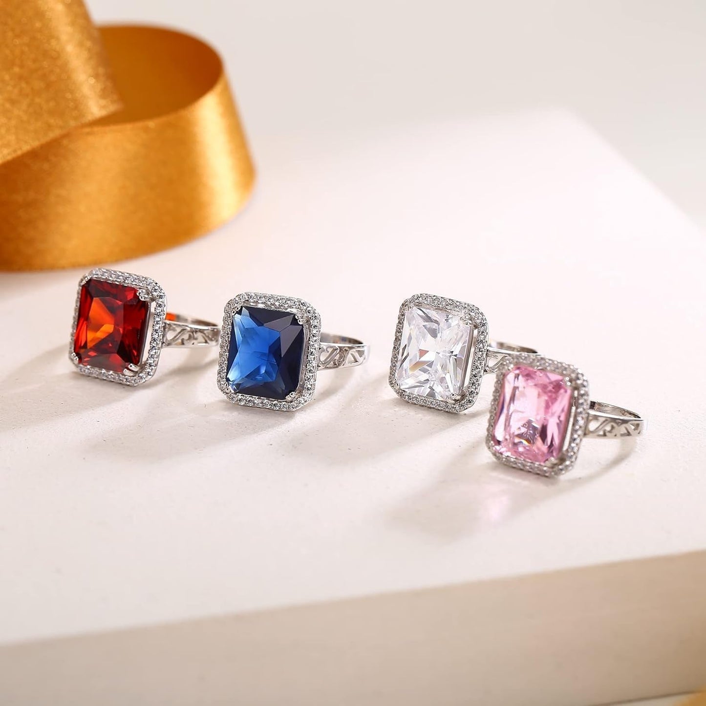 925 Sterling Silver Blue Sapphire Color 3 Carat Radiant Cut CZ Engagement Ring for Women, Bride