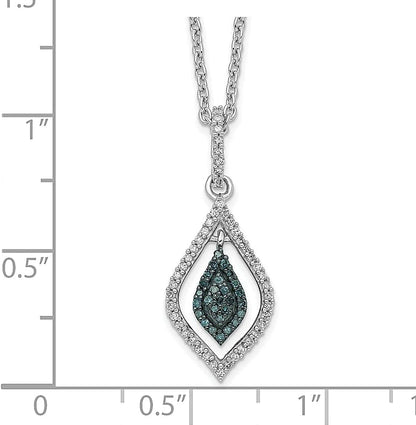 925 Sterling Silver Blue White Diamond 18 Inch Chain Necklace 2 Extender
