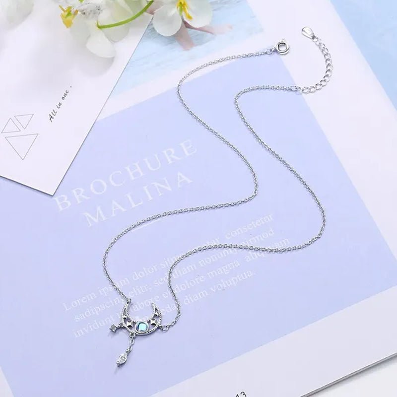 925 Sterling Silver Colorful Moonstone Clavicle Chain Necklace Silver Moon Zircon Tassel Necklace Jewelry for Women