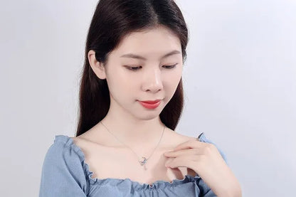 925 Sterling Silver Colorful Moonstone Clavicle Chain Necklace Silver Moon Zircon Tassel Necklace Jewelry for Women