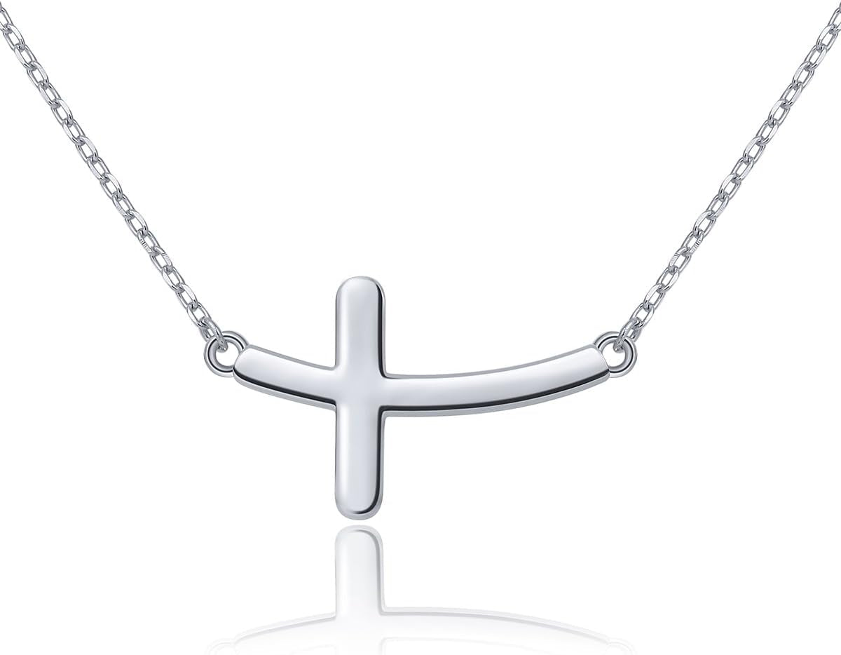 925 Sterling Silver Concise Sideways Cross Pendant Necklace Choker for Women Christian Jewelry - WORLD TIME VISITS