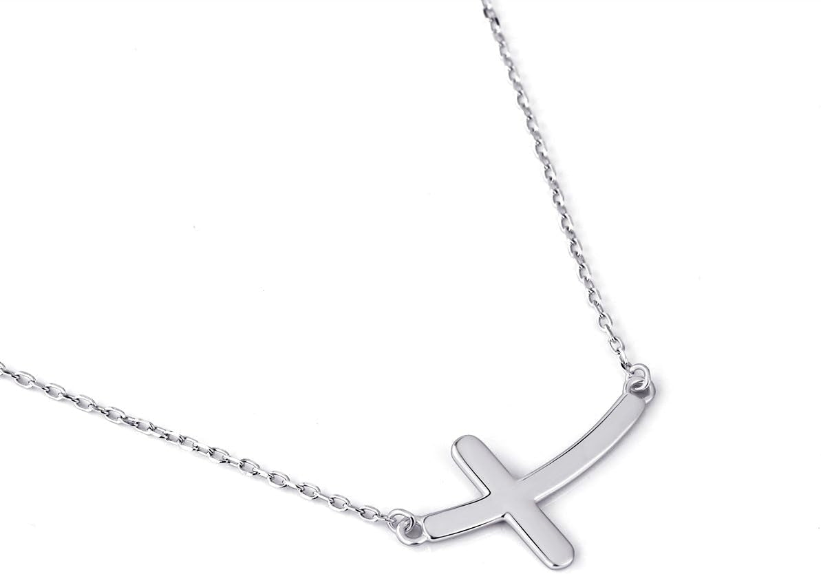 925 Sterling Silver Concise Sideways Cross Pendant Necklace Choker for Women Christian Jewelry