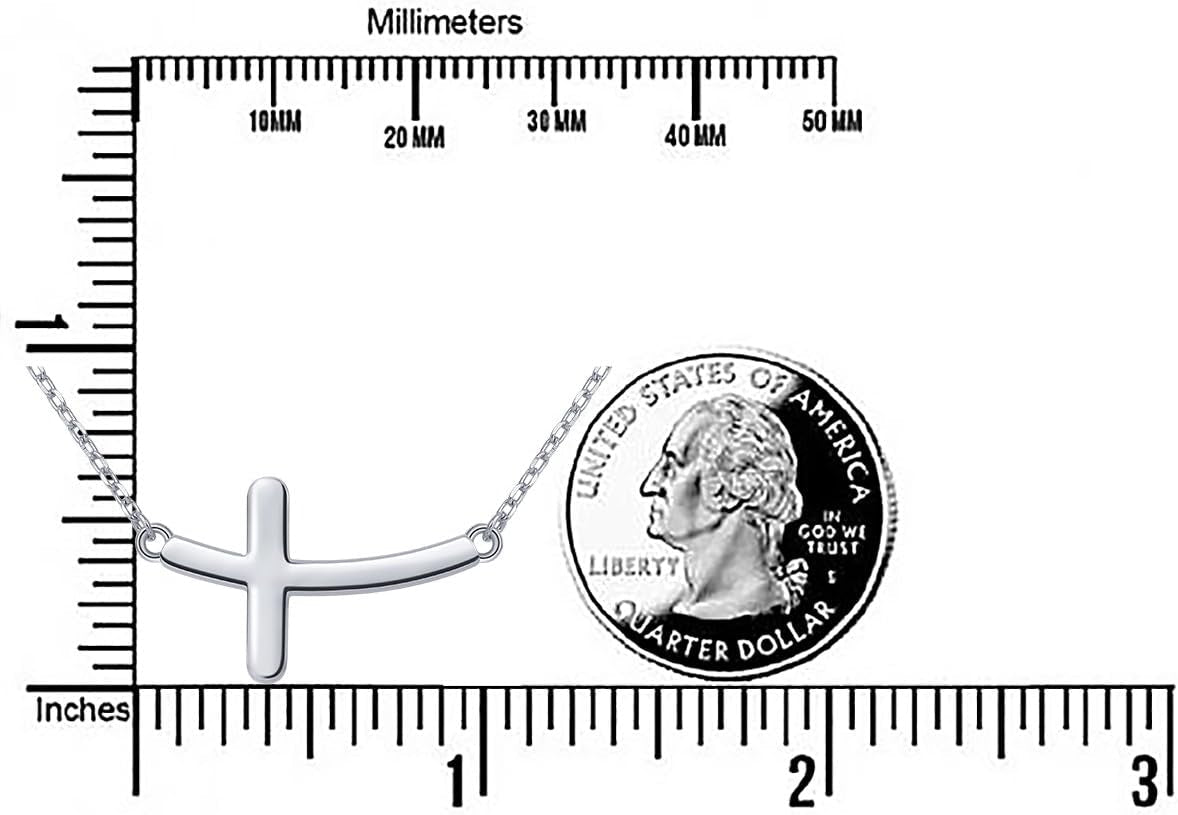 925 Sterling Silver Concise Sideways Cross Pendant Necklace Choker for Women Christian Jewelry